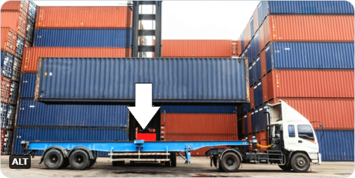 a photo of a container being loaded on a chassis